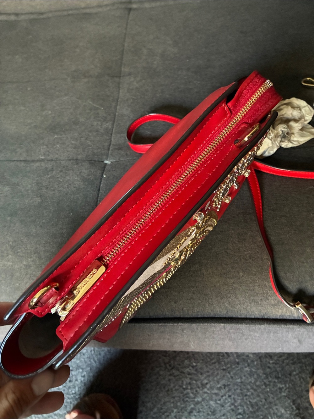 Michael Kors Red Selma embellished Crossbody with Gold & Pink Embellishments - Picture 9 of 15